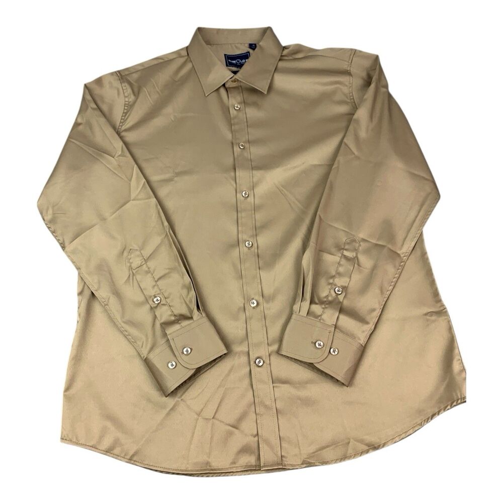 Shield-X Shirt Mens Large Slim Fit Button Down Long Sleeve Shirt Tan Size XL